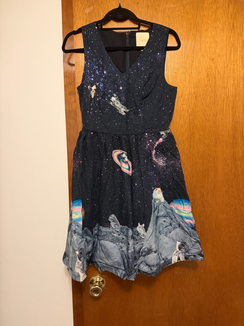 ModCloth cat pattern space scene cotton dress
